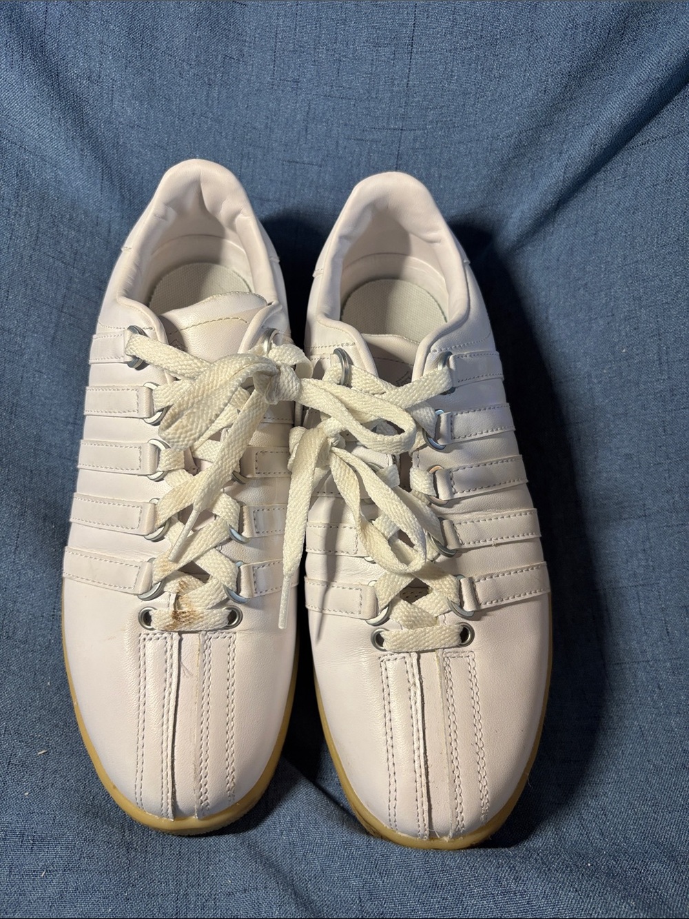 K-Swiss White Lace-Up Sneakers - Classic Stripe Detail